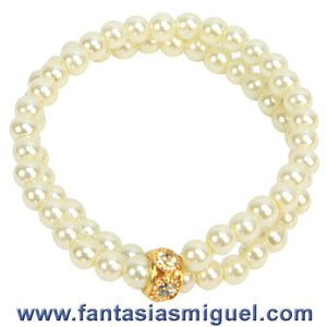 Pulsera Cta. Perla Cristal, Marfil Oro