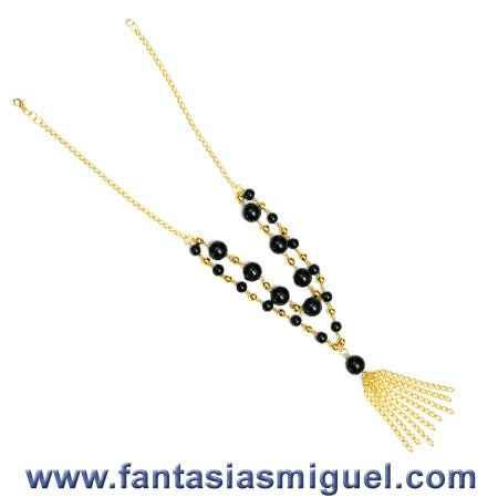 Collar Con Cadena Y Perla Negra