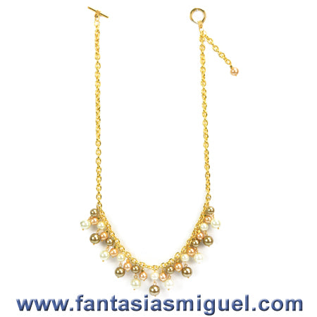 Collar Con Cade, Perlas Marfil Oro