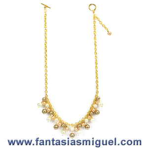 Collar Con Cade, Perlas Marfil Oro