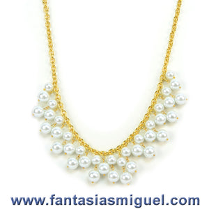 Collar Con Perlas Blanco Con Cadena