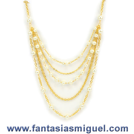 Collar Con Perlas Y Cadena Marfil - Oro