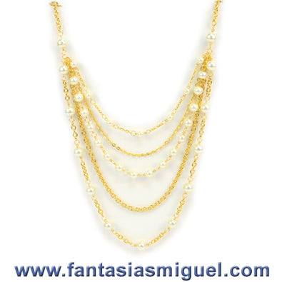 Fantasías Miguel Clave:ML711 Collar Con Perlas Y Cadena Marfil - Oro