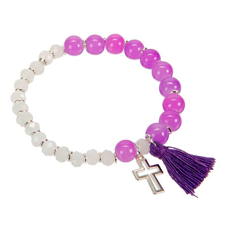 Pulsera De Rondeles Y Cuentas Con Borla Y Cruz Plata