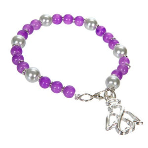 Pulsera Blanco/Lila Con Ángel Plata