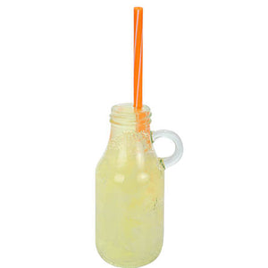 Botella Con Popote De Plástico Naranja