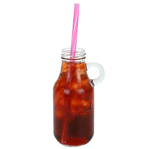 Botella Con Popote De Plástico Rosa