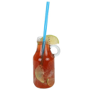 Botella Con Popote De Plástico Azul