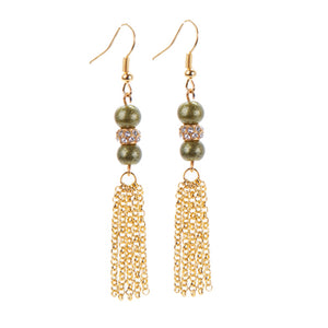 Aretes De Perlas Destello Verde Con Cadena