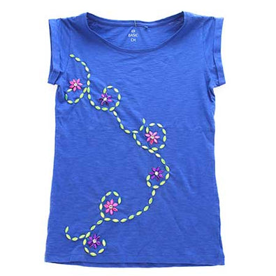 Fantasías Miguel Clave:RL18 Playera Con Guía De Flores De Cristal Rosa-Morado