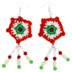 Fantasías Miguel Clave:RV132 Aretes Flor Tejida Tricolor Fiestas Mexicanas