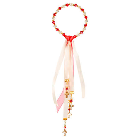 Recuerdo Bendición Con Perla Y Rondel Rojo