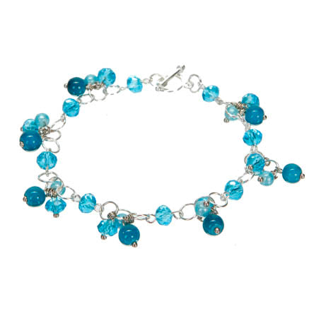 Pulsera De Argollas Con Cristales Y Perlas Azules