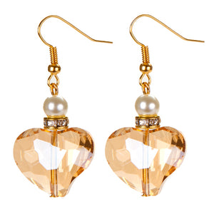 Aretes De Perlas Con Cristal Facetado Corazón