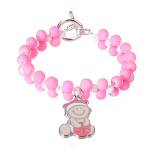 Pulsera Doble Blanco-Rosa Con Dije De Baby Rosa