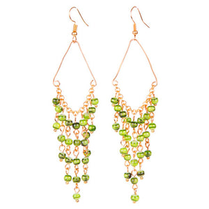 Aretes Largos Con Cadena Y Cuentas Jade
