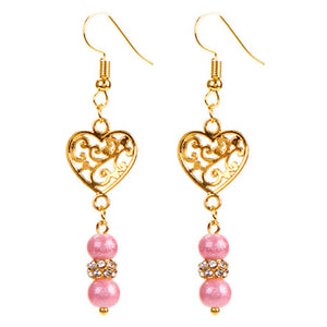 Aretes Con Dije De Corazón Y Perlas Destello