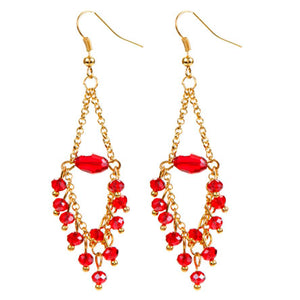 Aretes Largos De Cadena Con Rondeles Rojos
