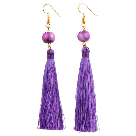 Aretes Morado Con Borlas