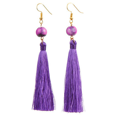 Fantasías Miguel Clave:SO388 Aretes Morado Con Borlas