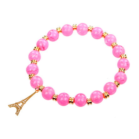 Pulsera Rosa Con Dije Torre Eiffel