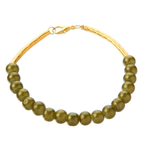 Pulsera Tubitos Oro Con Cuenta Destello Verde
