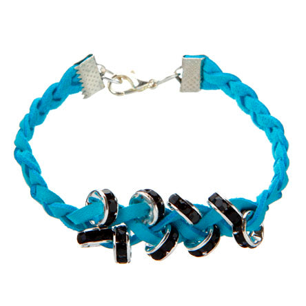 Pulsera Imitación Piel Con Rondel Cristal Negro