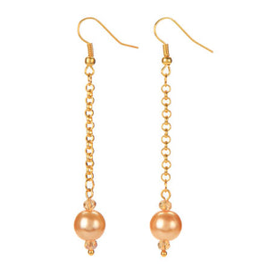 Aretes Largos De Cadena Con Perlas Cristal Topacio