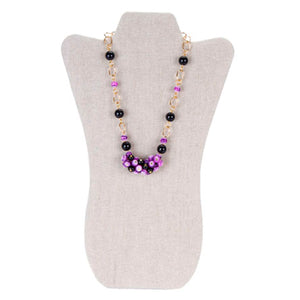 Collar De Cadena Con Cuentas Redonda Amatista Y Pelas De Cristal Negro