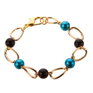 Pulsera De Cadena Oro Con Perlas Negro-Turquesa