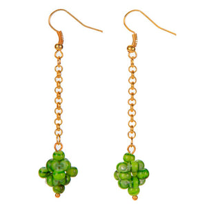 Aretes De Cadena Oro Con Cuentas Redonda Jade