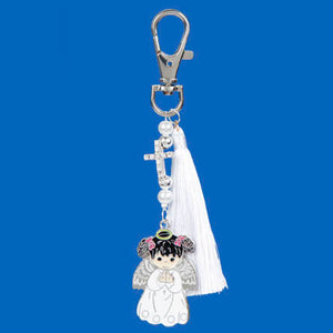 Llavero Con Angelita Y Borla Blanca