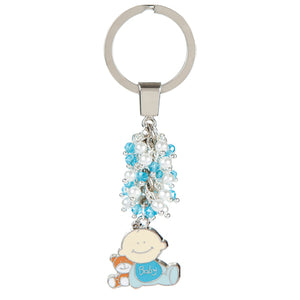 Llavero Con Perlas Azul/Blanco Y Dije De Bebé