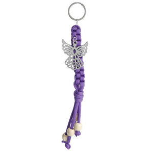 Llavero De Cordón Morado Con Angelito Plata
