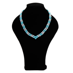 Collar De Perlas Doble Blanco-Azul
