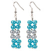 Fantasías Miguel Clave:SR464 Aretes Blanco-Azul Con Perlas Colgantes