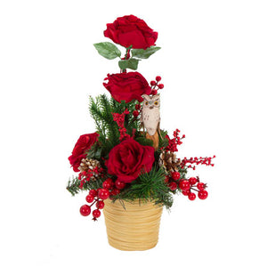 Arreglo Con Rosas Terciopelo Y Búho