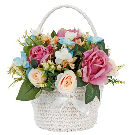 Canasta Con Rosas Y Magnolias
