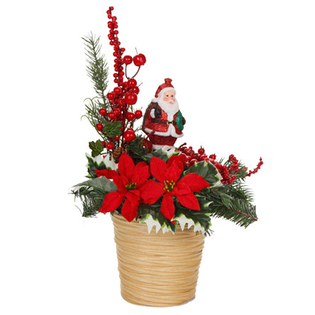 Arreglo Navideño Con Noche Buenas Y Santa