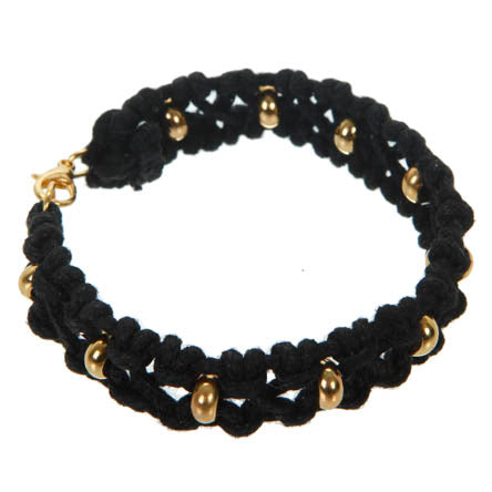 Pulsera De Cordón Tejido Con Rondel Dorado