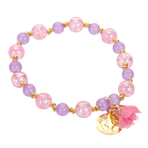 Pulsera Con Cuenta Redonda Rosa Y Dijes