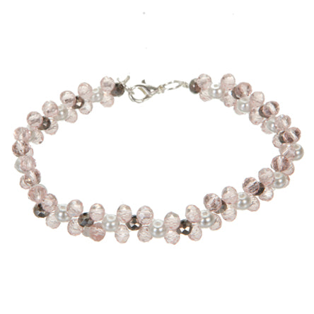 Pulsera Tejida Con Rondel Cristal Rosa
