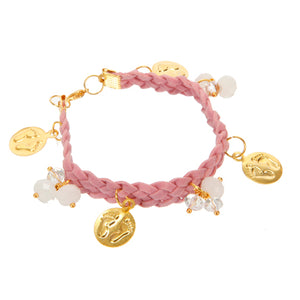 Pulsera Tejida De Gamuza Con Dijes Baby Rosa