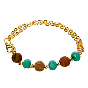Pulsera De Cadena Oro Con Cuentas De Madera Y Rondeles