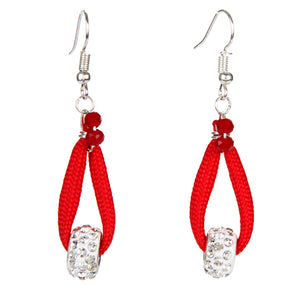 Aretes De Cordón Rojo Con Rondel De Cristales