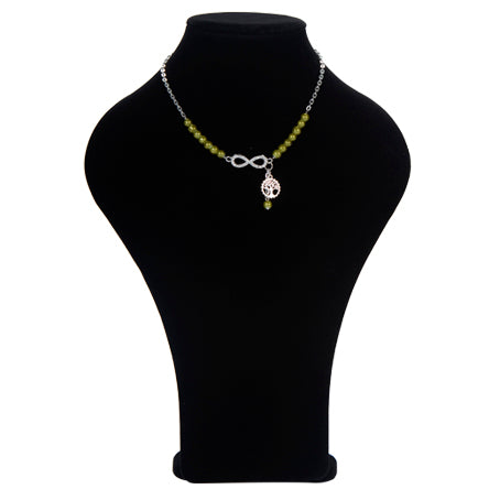 Collar De Perlas Verdes Con Dije Infinito Y Árbol