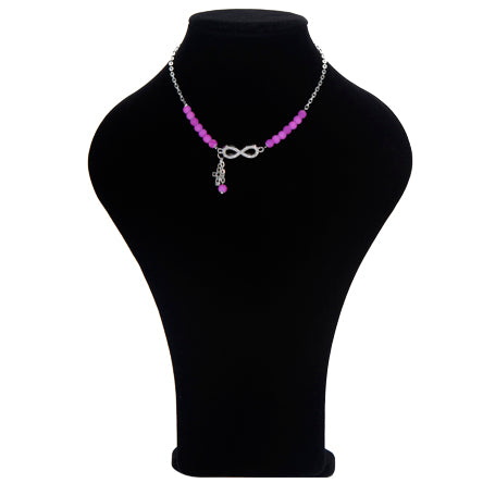 Collar Morado Con Dije Infinito Y Cruz Plata