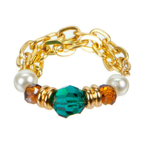 Anillo De Cadena Con Cristal Jade Y Perlas