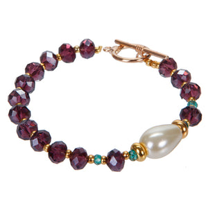 Pulsera De Cristal Morado/Jade Con Gota Perla