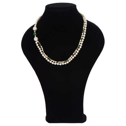 Collar Doble De Perla Y Cristal Verde Esmeralda